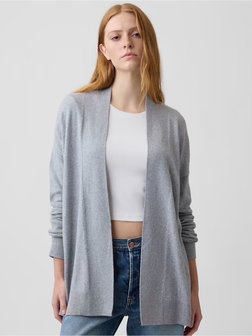 GAP Light Gray Open-Front Knit Cardigan